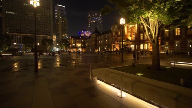 Town Square in front of The Marunouchi Exit of the Tokyo Station at Night (POV)