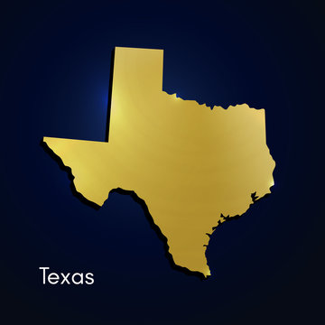 Texas Map Gold Texture On Blue Background