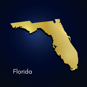 Florida Map Gold Texture On Blue Background