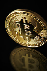 Cryptocurrency coins on black background 