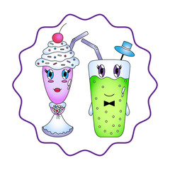 Bright wedding stickers ice cream and soda in a lovely cartoon style