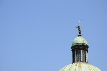 The sculptures on the church with sky in Venice, Italy