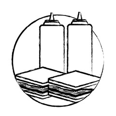 sandwiches and sauce bottles over white background, vector illustration