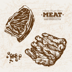 Hand drawn sketch meat products set