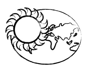 global warming design with hot earth planet and sun icon over white background, vector illustration