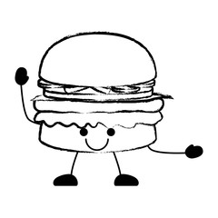 Kawaii hamburger smiling over white background, vector illustration