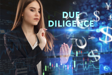 The concept of business, technology, the Internet and the network. A young entrepreneur working on a virtual screen of the future and sees the inscription: Due diligence