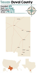 Detailed map of Duval county in Texas, USA.
