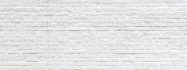 Foto op Plexiglas Bakstenen muur Wit geschilderde oude bakstenen muur panoramische achtergrond