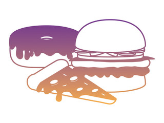 hamburger with pizza and donut over white background, vector illustration