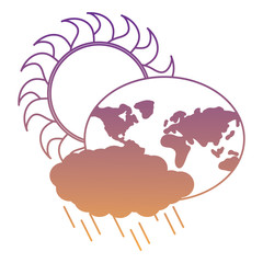 sun and earth planet with rainy cloud icon over white background, vector illustration