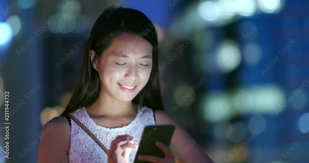 Sticker Woman using smart phone at night