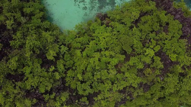 Upside-down drone shot of an Island in the philippines.