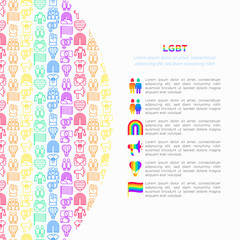 LGBT concept with thin line icons: gay, lesbian, rainbow, coming out, free love, flag, support, stop homophobia, LGBT rights, pride day. Modern vector illustration, print media template.