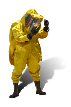 Fireman wear hazmat (hazardous material) suits, isolated with clipping path