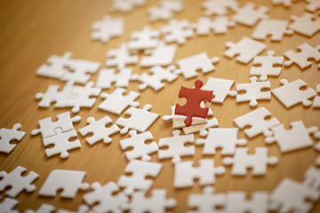 The business team consists of a jigsaw puzzle representing the support team and the concept.