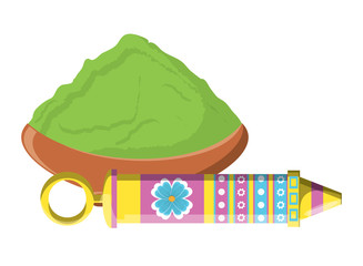 mud pot with powder and pichkari  icon over white background, vector illustration