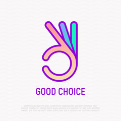 Ok symbol, hand gesture thin line icon. Good choice. Modern vector illustration.