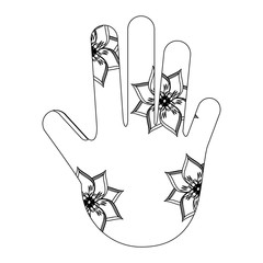 hamsa hand with floral design over white background, vector illustration