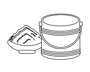 paint bucket and ceramic pot with paint over white background, vector illustration