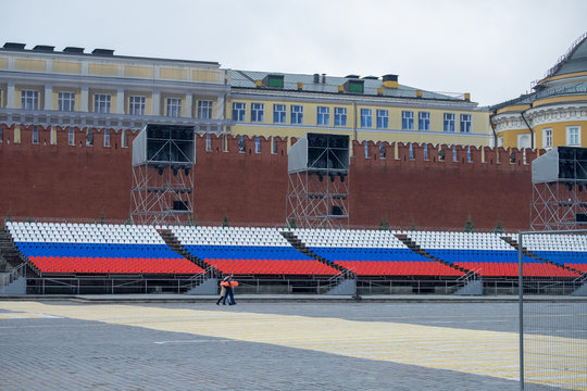 Grandstand colored in russian flag