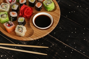 sushi rolls Fresh and delicious (portion of sushi) - Sushi menu. Japanese food. food background