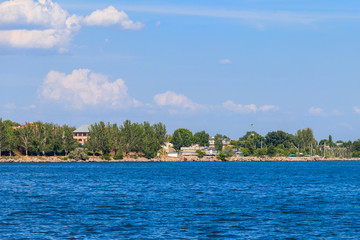 View of Nikopol town from Kakhovka reservoir, Ukraine
