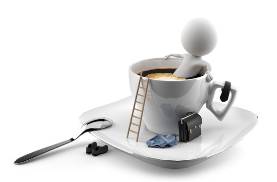 Kaffeepause f&uuml;r einen Angestellter - Vollbad in der Kaffeetasse