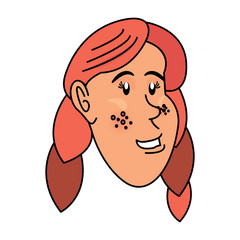 Fototapeta premium cartoon farmer woman with braids over white background, vector illustration