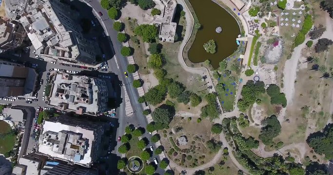 Aerial footage over Alexandria city streets shot by drone in the downtown of the city