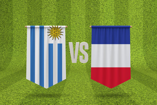 Uruguay versus France soccer quarter final match. 3D Rendering