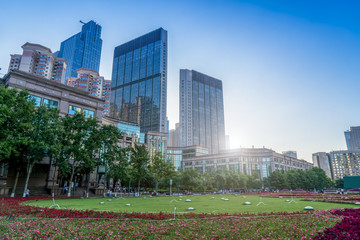 The modern buildings of the city skyscrapers