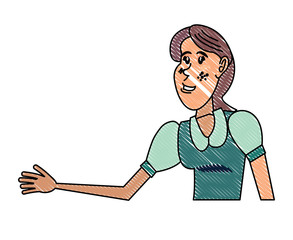 Farmer woman wearing a dress icon over white background, vector illustration