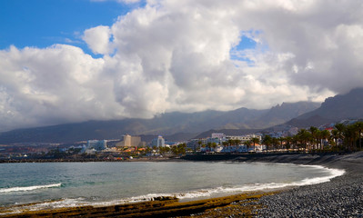 Fototapeta na wymiar Beautiful view of Costa Adeje one of the favorite tourist destinations of Tenerife, Canary islands,Spain.Travel or vacation concept.