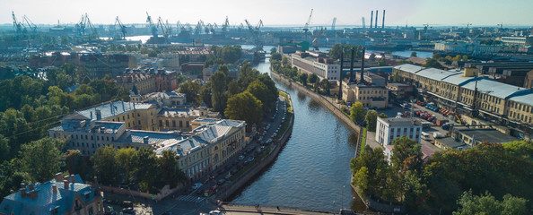 Fototapeta na wymiar Panoramic view of Saint Petersburg, drone photo