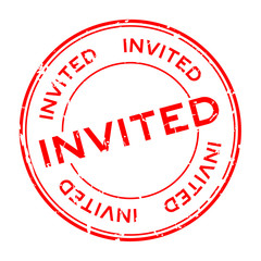 Grunge red invited word round rubber seal stamp on white background