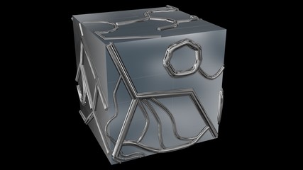 3d geometry  techno cube.Chrome cube. 3d rendering.