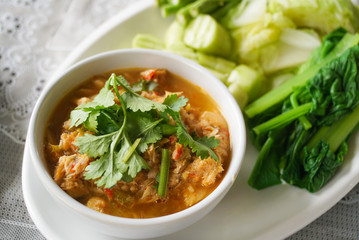 thai traditional healthy delicious grilled fish chili paste with side boiled vegetables