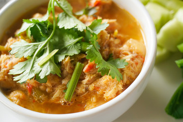thai traditional healthy delicious grilled fish chili paste with side boiled vegetables