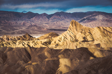 Death Valley landscape at sunrise with dramatic skies