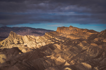 Death Valley landscape at sunrise with dramatic skies