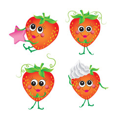 Strawberry, vector character on a white background