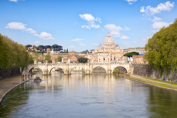 Fototapeta premium St. Peter's Basilica and Bridge Sant Angelo, Rome, Italy