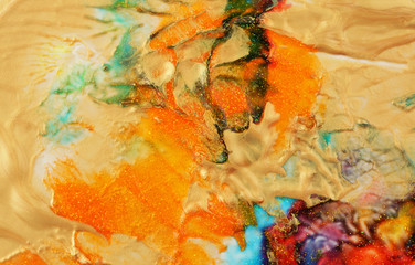 Obraz na płótnie Canvas Abstract color background. Acrylic gold paint with sparkles. Marble texture.