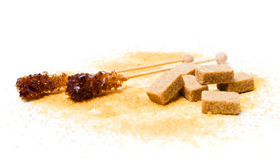 Brown sugar sticks, crystals and cubes