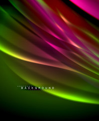 Fototapeta na wymiar Neon glowing wave, magic energy and light motion background. Vector wallpaper template