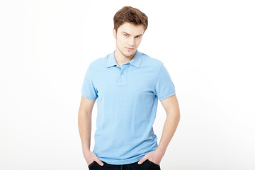 Obraz premium Man Shirt design. T-shirt blue. Template tshirt. Mock up and copy space