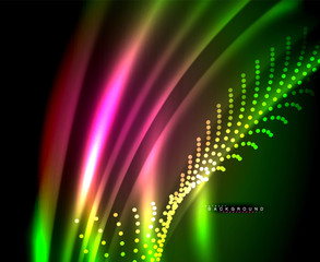 Neon glowing techno lines, hi-tech futuristic abstract background template with square shapes