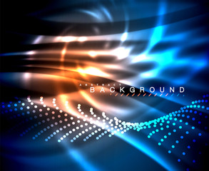 Neon glowing techno lines, hi-tech futuristic abstract background template with square shapes