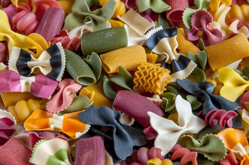 Multi-colored various pasta Background.
